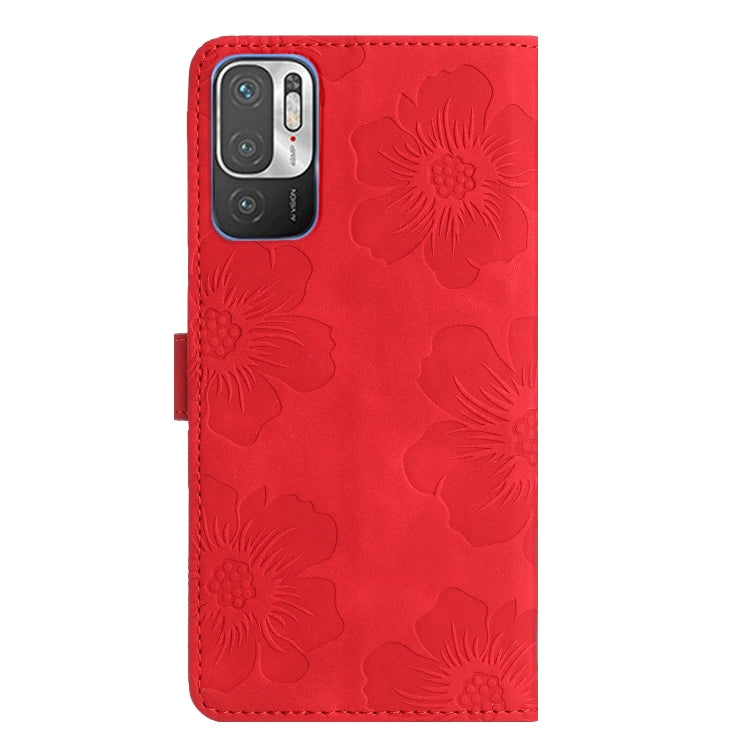For Xiaomi Redmi Note 10 5G Flower Embossing Pattern Leather Phone Case(Red) - Xiaomi Cases by buy2fix | Online Shopping UK | buy2fix