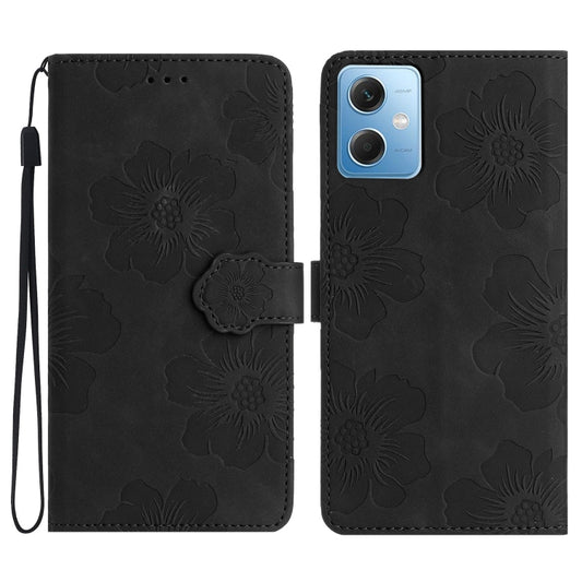 For Xiaomi Redmi Note 12 5G Flower Embossing Pattern Leather Phone Case(Black) - Note 12 Cases by buy2fix | Online Shopping UK | buy2fix