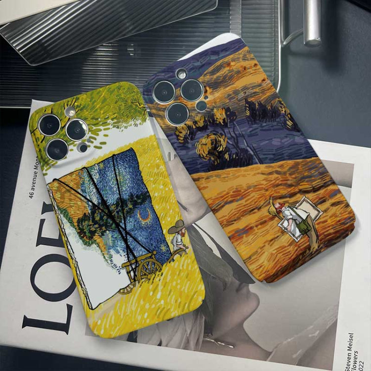 For iPhone 12 Precise Hole Oil Painting Pattern PC Phone Case(Handcart) - iPhone 12 / 12 Pro Cases by buy2fix | Online Shopping UK | buy2fix