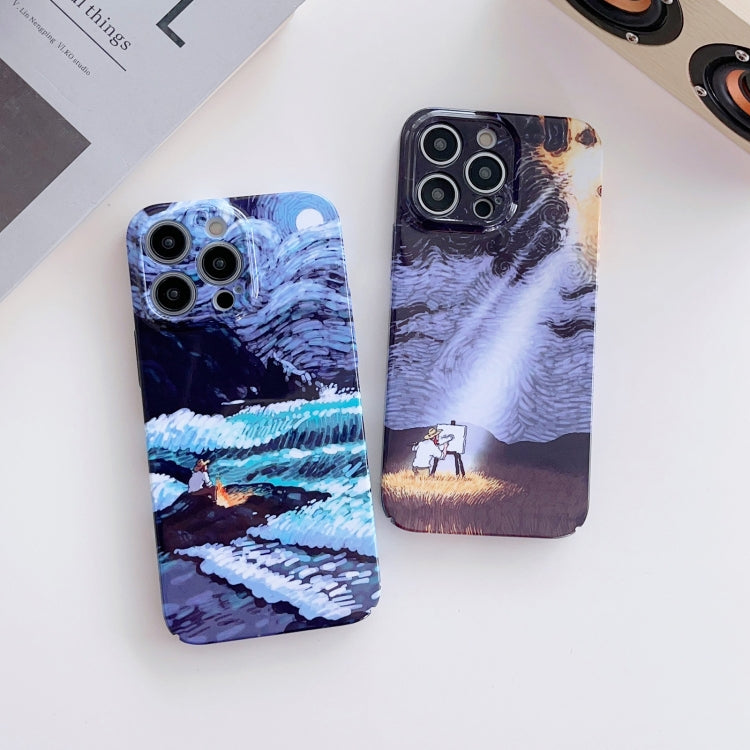 For iPhone 12 mini Precise Hole Oil Painting Pattern PC Phone Case(Thinker) - iPhone 12 mini Cases by buy2fix | Online Shopping UK | buy2fix