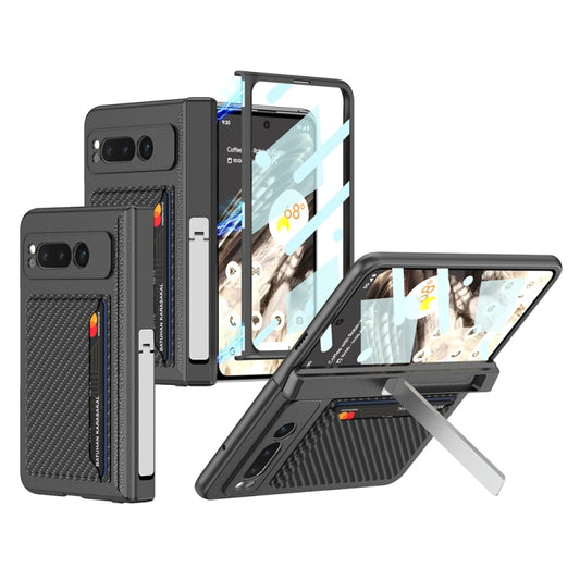 For Google Pixel Fold GKK Integrated Fold Hinge Full Coverage Phone Case with Card Bag(Carbon Fibre Black) - Google Cases by GKK | Online Shopping UK | buy2fix