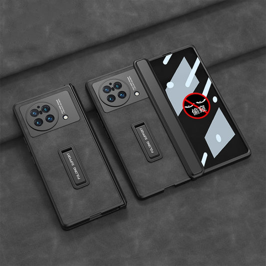 For vivo X Fold GKK Integrated Peep-proof Fold Full Coverage Leather Phone Case with Holder(Black) - vivo Cases by GKK | Online Shopping UK | buy2fix