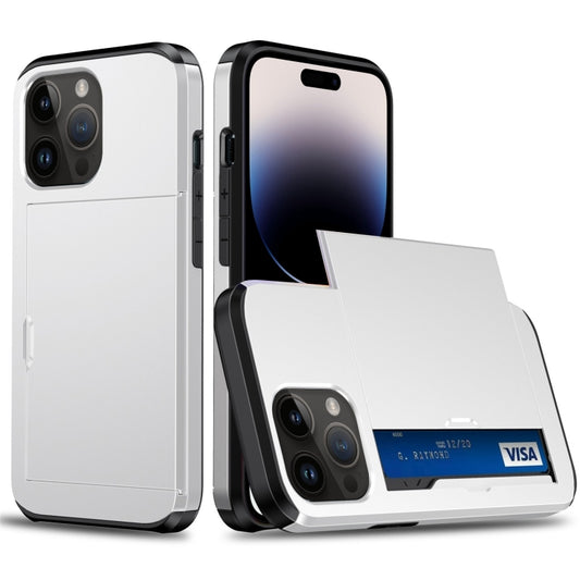 For iPhone 15 Pro Max Shockproof Armor Phone Case with Slide Card Slot(White) - iPhone 15 Pro Max Cases by buy2fix | Online Shopping UK | buy2fix