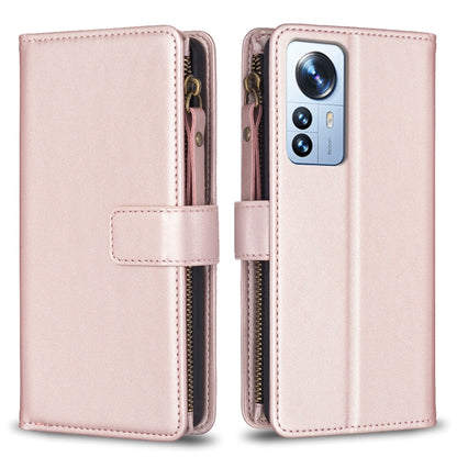 For Xiaomi 12 Pro 9 Card Slots Zipper Wallet Leather Flip Phone Case(Rose Gold) - 12 Pro Cases by buy2fix | Online Shopping UK | buy2fix