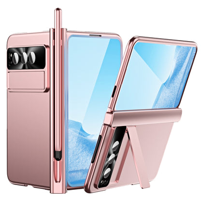 For Google Pixel Fold Integrated Electroplating Pen Slot Double Hinge Folding Phone Case with Stylus(Pink) - Google Cases by buy2fix | Online Shopping UK | buy2fix