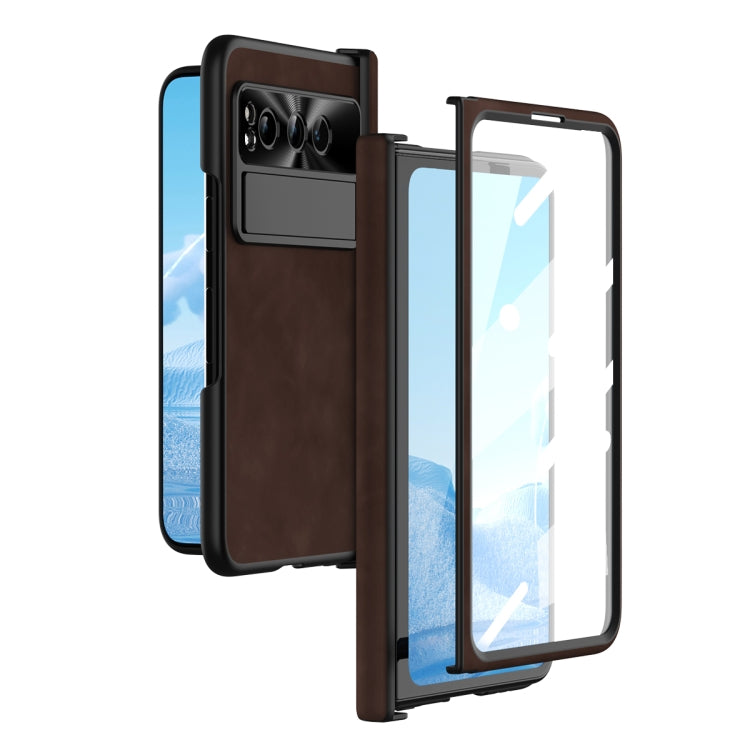 For Google Pixel Fold Integrated Napa Texture All-inclusive Phone Case with Hinge(Coffee) - Google Cases by buy2fix | Online Shopping UK | buy2fix