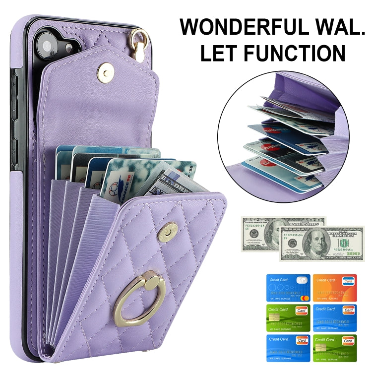 For Samsung Galaxy S23+ 5G Rhombic Texture Card Bag Phone Case with Long Lanyard(Light Purple) - Galaxy S23+ 5G Cases by buy2fix | Online Shopping UK | buy2fix