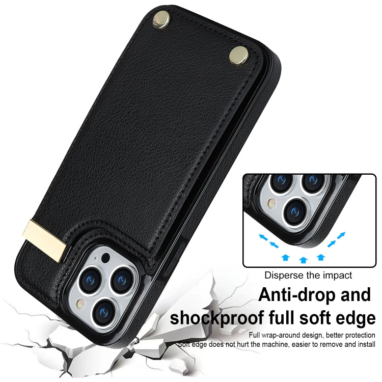 For iPhone 12 / 12 Pro Metal Buckle Card Slots Phone Case(Black) - iPhone 12 / 12 Pro Cases by buy2fix | Online Shopping UK | buy2fix