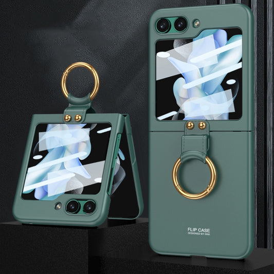 For Samsung Galaxy Z Flip5 GKK Ultra-thin PC Full Coverage Phone Case with Ring Holder / Tempered Film(Dark Green) - Galaxy Z Flip5 Cases by GKK | Online Shopping UK | buy2fix