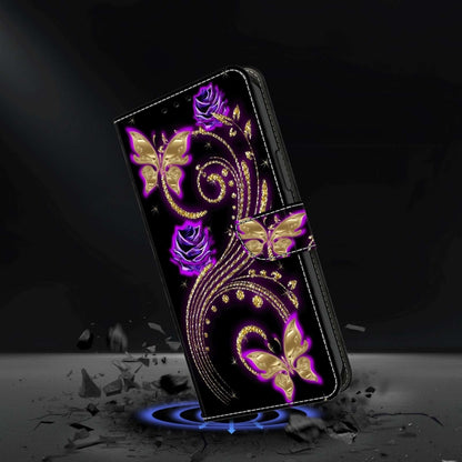 For Xiaomi Redmi Note 10 4G Crystal 3D Shockproof Protective Leather Phone Case(Purple Flower Butterfly) - Xiaomi Cases by buy2fix | Online Shopping UK | buy2fix