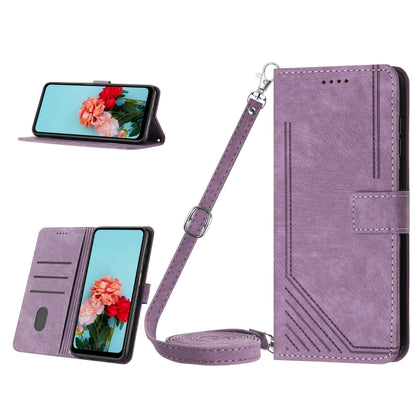 For Infinix Note 30i Skin Feel Stripe Pattern Leather Phone Case with Lanyard(Purple) - Infinix Cases by buy2fix | Online Shopping UK | buy2fix