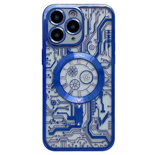 For iPhone 11 Pro Max Electroplated Circuit Board Pattern MagSafe Phone Case(Dark Blue) - iPhone 11 Pro Max Cases by buy2fix | Online Shopping UK | buy2fix