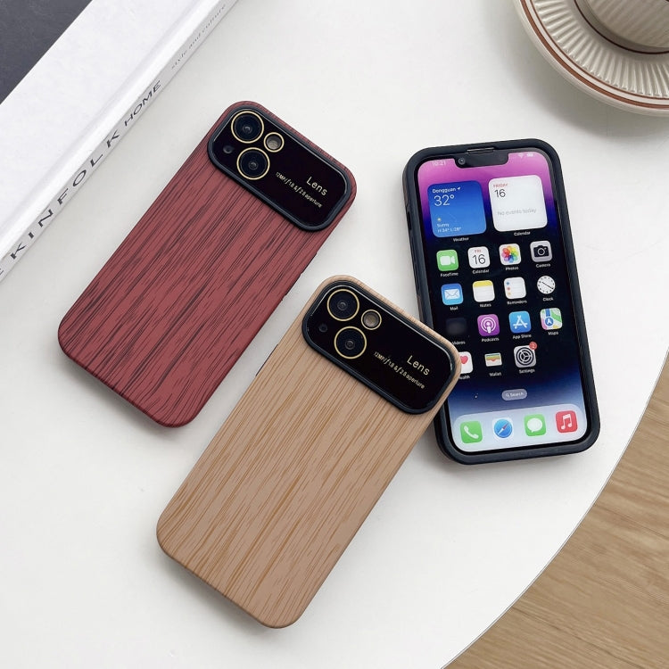 For iPhone 14 Wood Grain TPU Phone Case with Lens Film(Red) - iPhone 14 Cases by buy2fix | Online Shopping UK | buy2fix