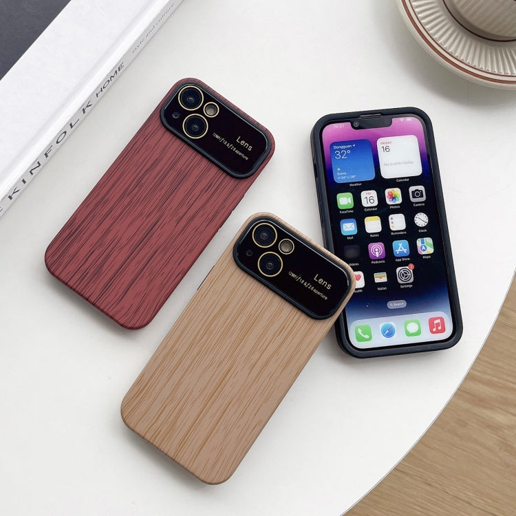 For iPhone 12 Wood Grain TPU Phone Case with Lens Film(Grey) - iPhone 12 / 12 Pro Cases by buy2fix | Online Shopping UK | buy2fix