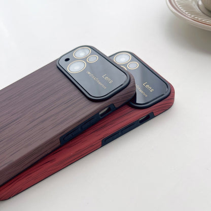 For iPhone 11 Pro Wood Grain TPU Phone Case with Lens Film(Red) - iPhone 11 Pro Cases by buy2fix | Online Shopping UK | buy2fix