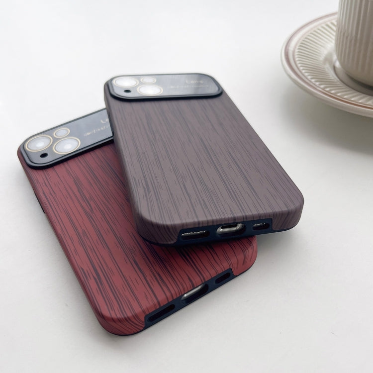 For iPhone 12 Pro Max Wood Grain TPU Phone Case with Lens Film(Red) - iPhone 12 Pro Max Cases by buy2fix | Online Shopping UK | buy2fix