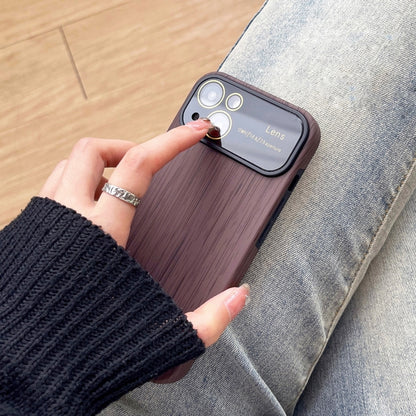 For iPhone 13 Pro Max Wood Grain TPU Phone Case with Lens Film(Brown) - iPhone 13 Pro Max Cases by buy2fix | Online Shopping UK | buy2fix