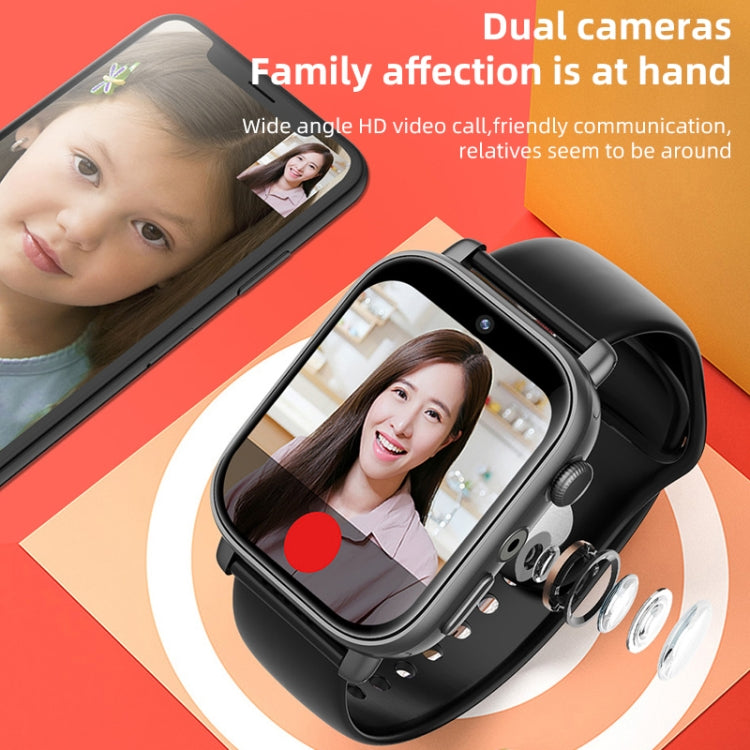 UNIWA X1S 1.9 inch IP67 Waterproof 4G Android 8.1 Dual Cameras Smart Watch Support Temperature Measurement, Specification:1G+8G(Black) - Android Watch by UNIWA | Online Shopping UK | buy2fix