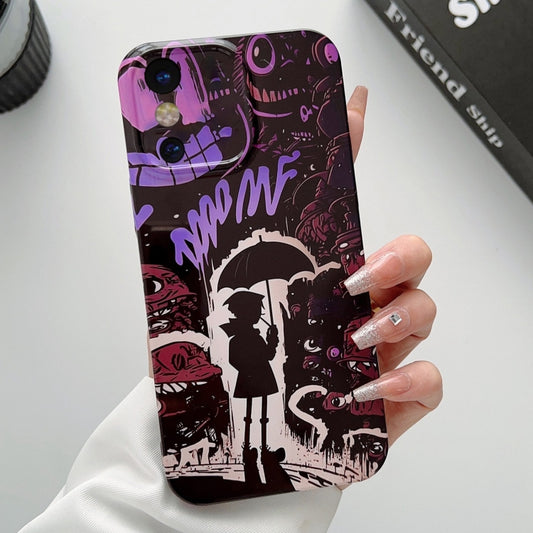 For iPhone X / XS Painted Pattern Precise Hole PC Phone Case(Black Purple Umbrella Boy) - More iPhone Cases by buy2fix | Online Shopping UK | buy2fix