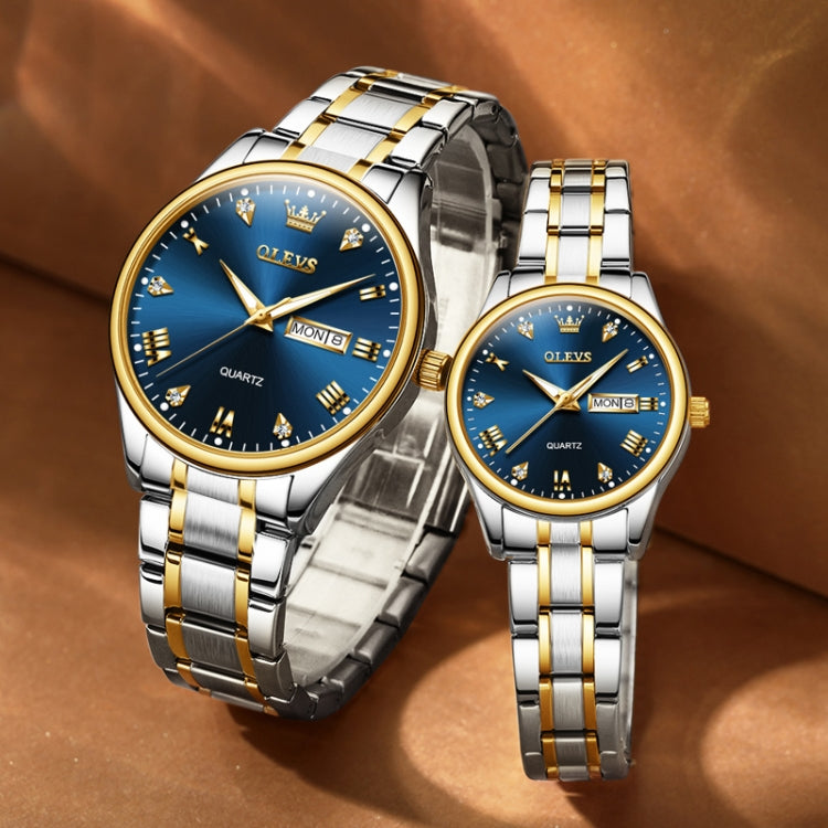 1pair OLEVS 5563 Couple Luminous Waterproof Quartz Watch(Blue + Gold) - Couple Watches by OLEVS | Online Shopping UK | buy2fix