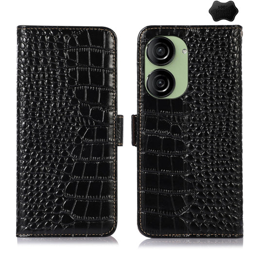 For Asus ZenFone 10 / ZenFone 9  Crocodile Top Layer Cowhide Leather Phone Case(Black) - ASUS Cases by buy2fix | Online Shopping UK | buy2fix