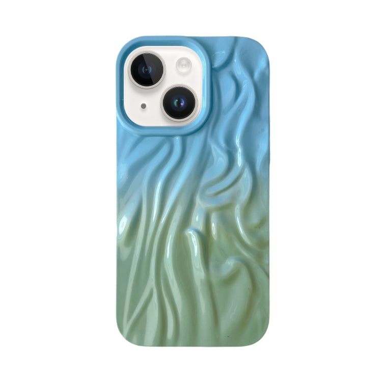 For iPhone 14 Wrinkle Gradient Oily Feel TPU Phone Case(Blue Green) - iPhone 14 Cases by buy2fix | Online Shopping UK | buy2fix