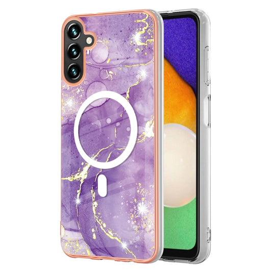 For Samsung Galaxy A34 5G Marble Pattern Dual-side IMD Magsafe TPU Phone Case(Purple 002) - Galaxy Phone Cases by buy2fix | Online Shopping UK | buy2fix