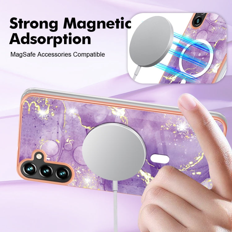 For Samsung Galaxy A34 5G Marble Pattern Dual-side IMD Magsafe TPU Phone Case(Purple 002) - Galaxy Phone Cases by buy2fix | Online Shopping UK | buy2fix