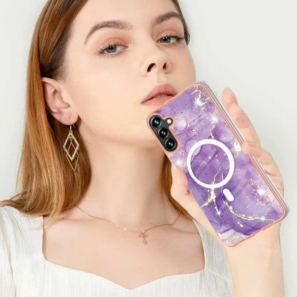 For Samsung Galaxy A34 5G Marble Pattern Dual-side IMD Magsafe TPU Phone Case(Purple 002) - Galaxy Phone Cases by buy2fix | Online Shopping UK | buy2fix