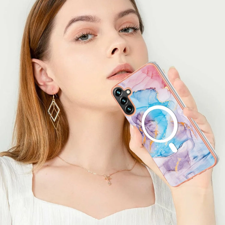 For Samsung Galaxy A34 5G Marble Pattern Dual-side IMD Magsafe TPU Phone Case(Blue Marble) - Galaxy Phone Cases by buy2fix | Online Shopping UK | buy2fix