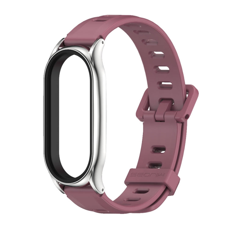 For Xiaomi Mi Band 8 Mijobs Plus Case Flat Hole Silicone Watch Band(Wine Red Silver) - Watch Bands by MIJOBS | Online Shopping UK | buy2fix