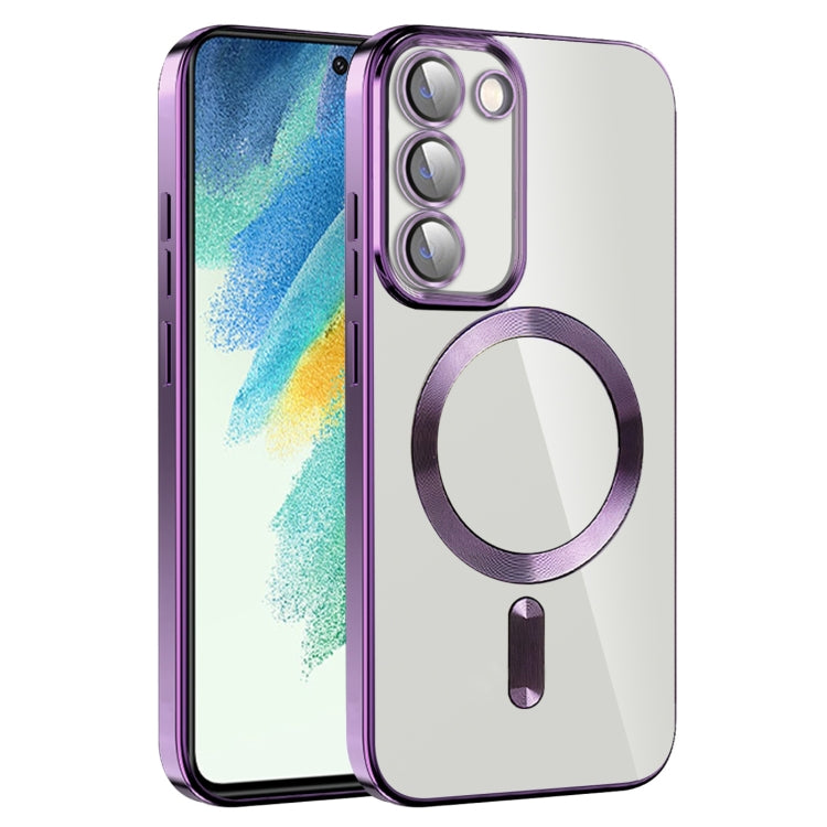 For Samsung Galaxy S21 FE 5G CD Texture Plating TPU MagSafe Phone Case with Lens Film(Dark Purple) - Galaxy Phone Cases by buy2fix | Online Shopping UK | buy2fix