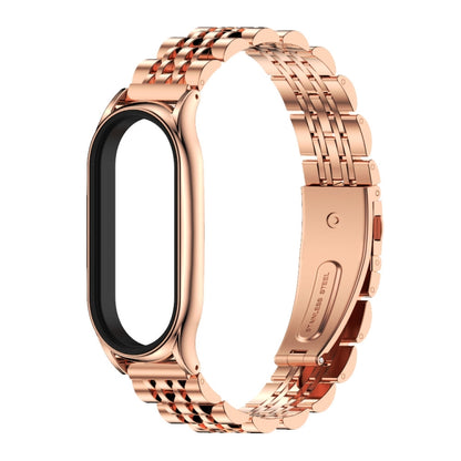 For Xiaomi Mi Band 8 Mijobs Plus Case Seven Bead Metal Stainless Steel Watch Band(Rose Gold) - Watch Bands by MIJOBS | Online Shopping UK | buy2fix