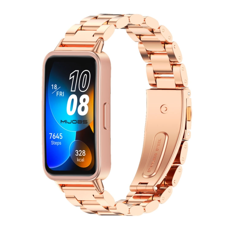 For Huawei Band 8 / 9 Mijobs Three Bead Bamboo Stainless Steel Watch Band(Rose Gold) - Watch Bands by MIJOBS | Online Shopping UK | buy2fix