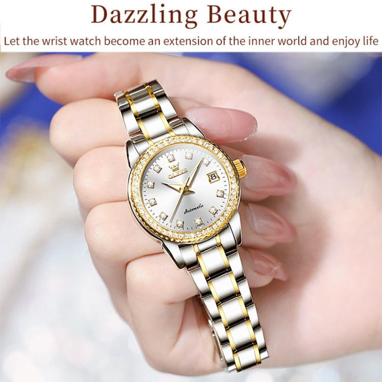 OLEVS 7003 Women Multifunctional Waterproof Mechanical Watch(Gold + White) - Metal Strap Watches by OLEVS | Online Shopping UK | buy2fix