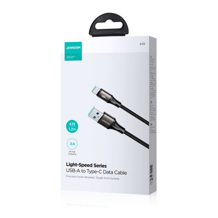 JOYROOM SA25-AC3 3A USB to USB-C/Type-C Fast Charge Data Cable, Length:1.2m(Black) - USB-C & Type-C Cable by JOYROOM | Online Shopping UK | buy2fix