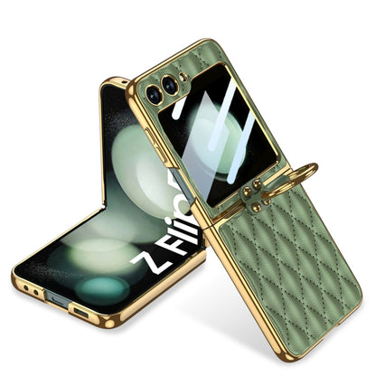 For Samsung Galaxy Z Flip5 GKK Integrated Plating Diamond Texture PU Phone Case with Ring(Matcha Green) - Galaxy Z Flip5 Cases by GKK | Online Shopping UK | buy2fix
