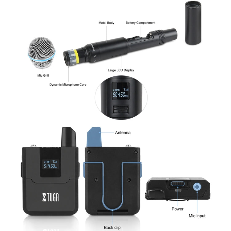 XTUGA A140-B Wireless Microphone System 4 BodyPack Headset Lavalier Microphone(AU Plug) - Microphone by XTUGA | Online Shopping UK | buy2fix