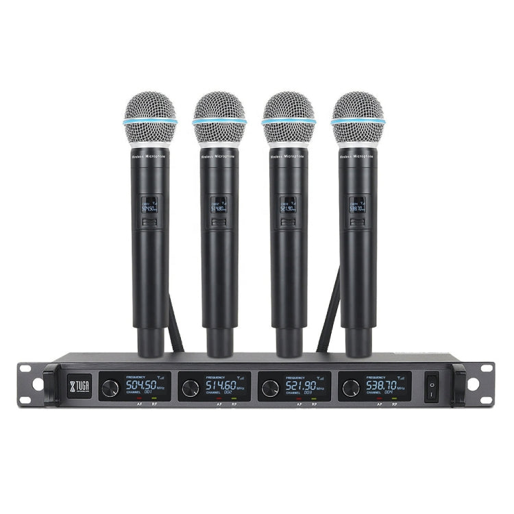 XTUGA A140-H Wireless Microphone System 4 Channel UHF Handheld Microphone(EU Plug) - Microphone by XTUGA | Online Shopping UK | buy2fix