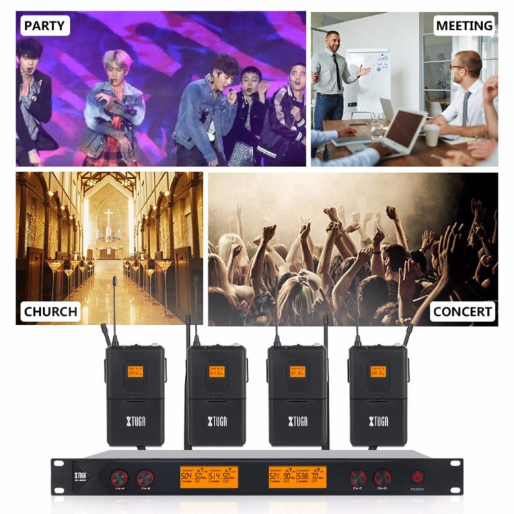 XTUGA A400-B Professional 4-Channel UHF Wireless Microphone System with 4 BodyPack Lavalier Headset Microphone(EU Plug) - Microphone by XTUGA | Online Shopping UK | buy2fix