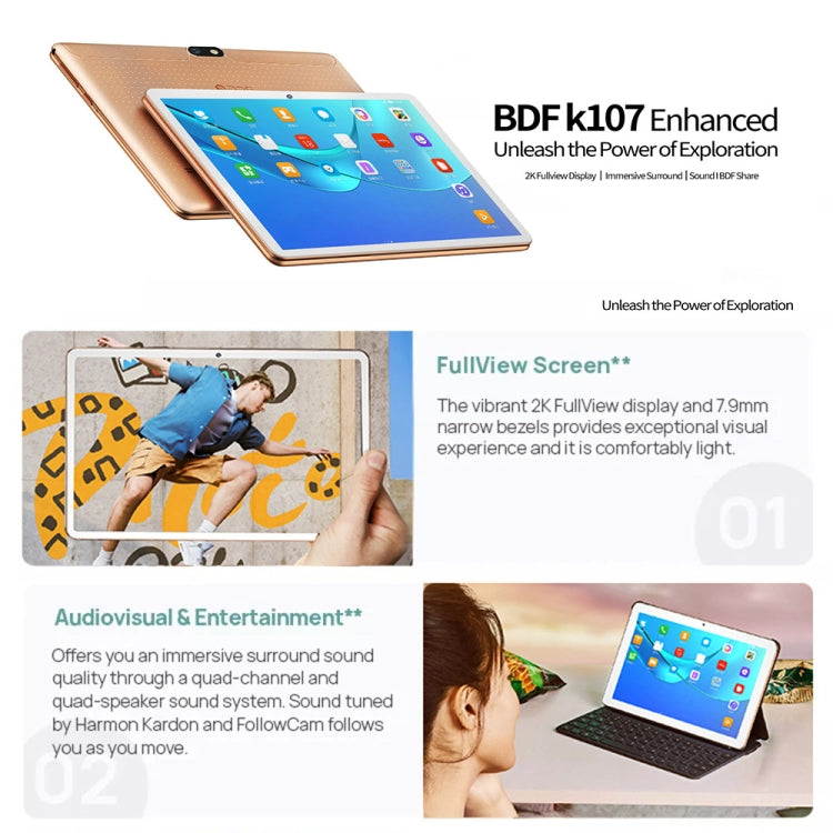 BDF K107 3G Phone Call Tablet PC 10.1 inch, 2GB+32GB, Android 9.0 MTK6735 Quad Core, Support Dual SIM, EU Plug(White) - BDF by BDF | Online Shopping UK | buy2fix