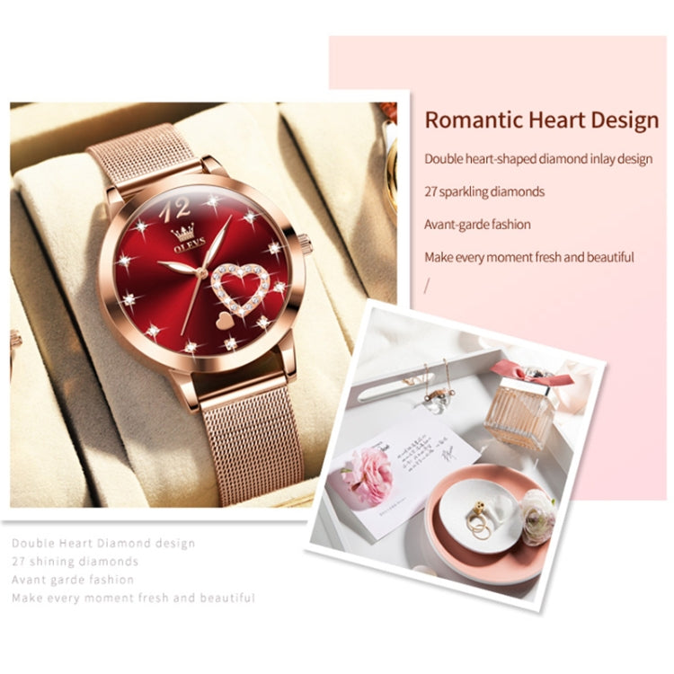 OLEVS 5189 Women Heart Shape Waterproof Quartz Watch(Red) - Metal Strap Watches by OLEVS | Online Shopping UK | buy2fix