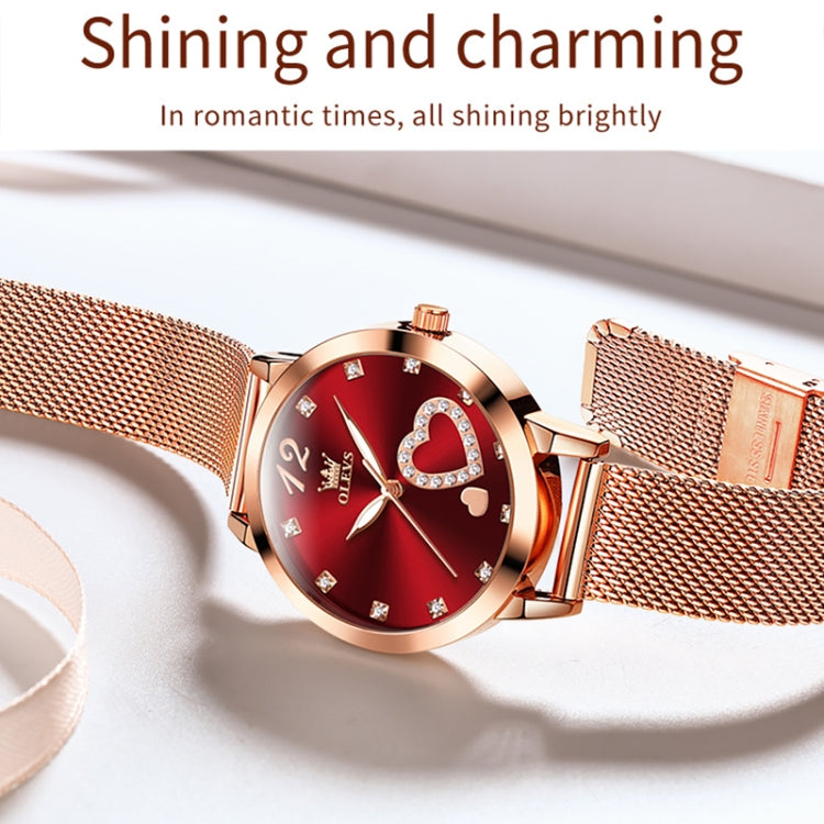 OLEVS 5189 Women Heart Shape Waterproof Quartz Watch(Red) - Metal Strap Watches by OLEVS | Online Shopping UK | buy2fix