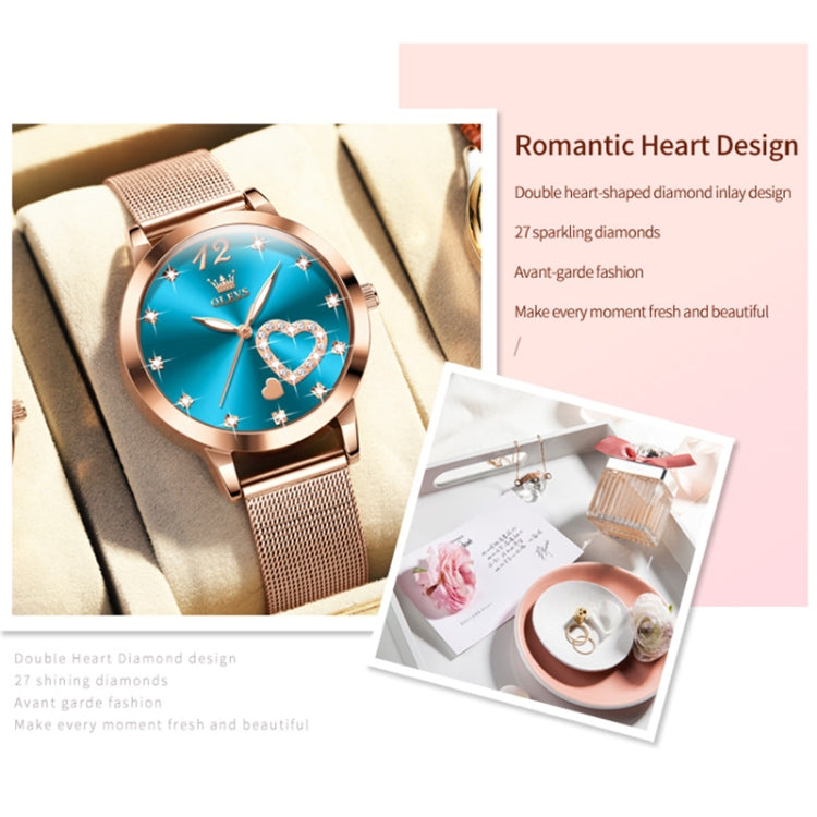 OLEVS 5189 Women Heart Shape Waterproof Quartz Watch(Blue) - Metal Strap Watches by OLEVS | Online Shopping UK | buy2fix