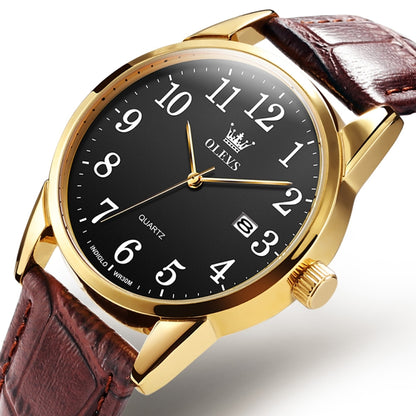 OLEVS 5566 Men Simple Single Calendar Waterproof Quartz Watch(Black) - Leather Strap Watches by OLEVS | Online Shopping UK | buy2fix