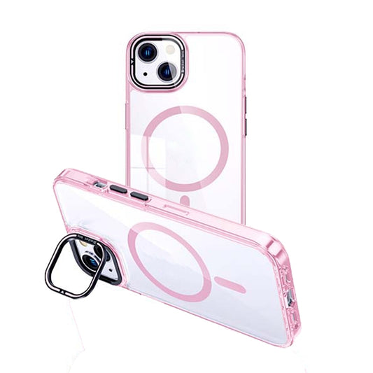 For iPhone 14 Plus MagSafe Magnetic Invisible Holder Transparent Phone Case(Pink) - iPhone 14 Plus Cases by buy2fix | Online Shopping UK | buy2fix