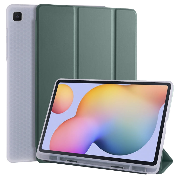 For Samsung Galaxy Tab S6 Lite P610 3-folding Horizontal Flip PU Leather + Shockproof TPU Case with Holder & Pen Slot(Pine Green) - Samsung Accessories by buy2fix | Online Shopping UK | buy2fix