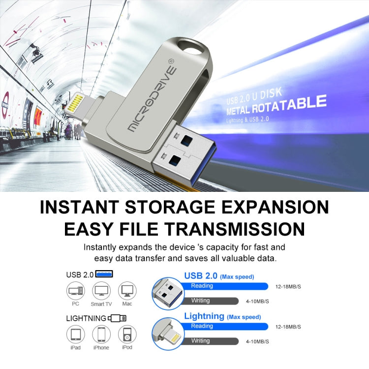 MicroDrive 2 In 1  8 Pin + USB 2.0 Portable Metal USB Flash Disk, Capacity:32GB(Silver) - USB Flash Drives by MICRODRIVE | Online Shopping UK | buy2fix