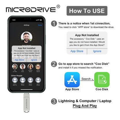 MicroDrive 2 In 1  8 Pin + USB 2.0 Portable Metal USB Flash Disk, Capacity:32GB(Silver) - USB Flash Drives by MICRODRIVE | Online Shopping UK | buy2fix