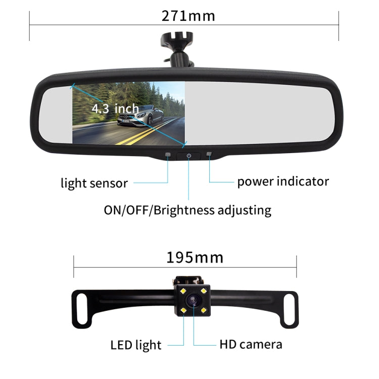 PZ705 422-A 4.3 inch TFT LCD Car Rear View Monitor for Car Rearview Parking Video Systems - In Car by buy2fix | Online Shopping UK | buy2fix